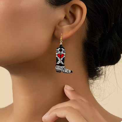 Cowboy Boot Dangle Earrings - Red One Size