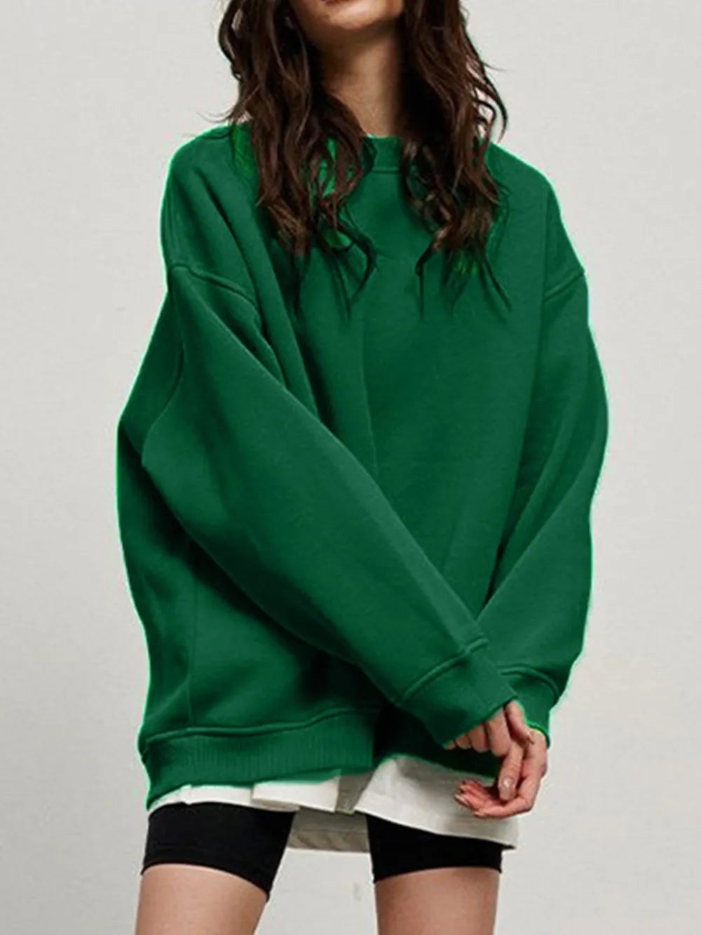 Round Neck Dropped Shoulder Long Sleeve Sweatshirt -