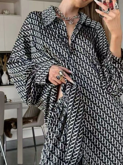 Printed Button Up Shirt and Pants Set -