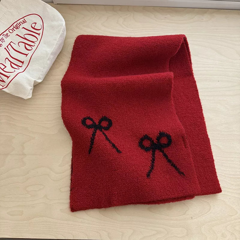 Bow Winter Scarf - Red One Size