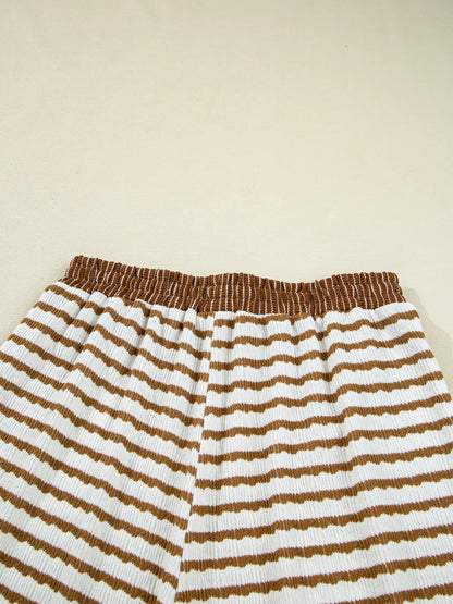 Stripe Collared Top and Drawstring Pant Set -
