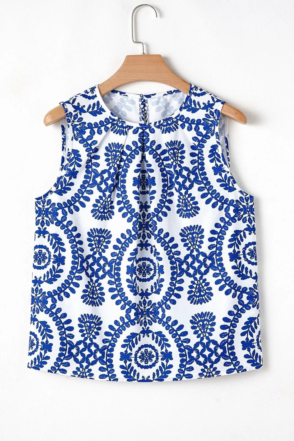 Printed Crew Neck Sleeveless Top -