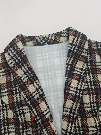 Plaid Button Up Collared Neck Vest - Khaki