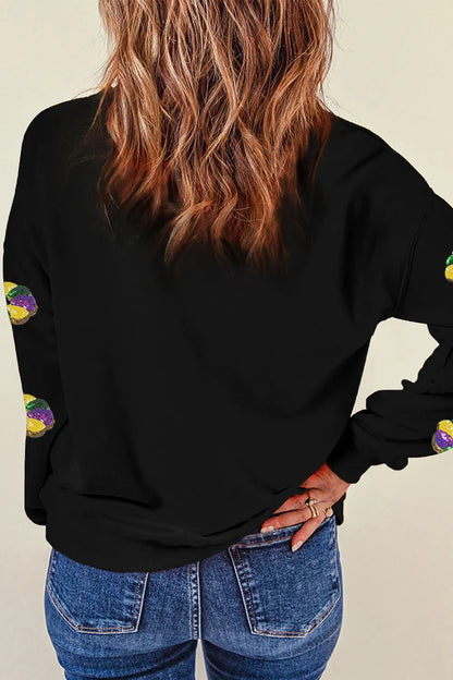 Sequin Round Neck Long Sleeve Sweatshirt -