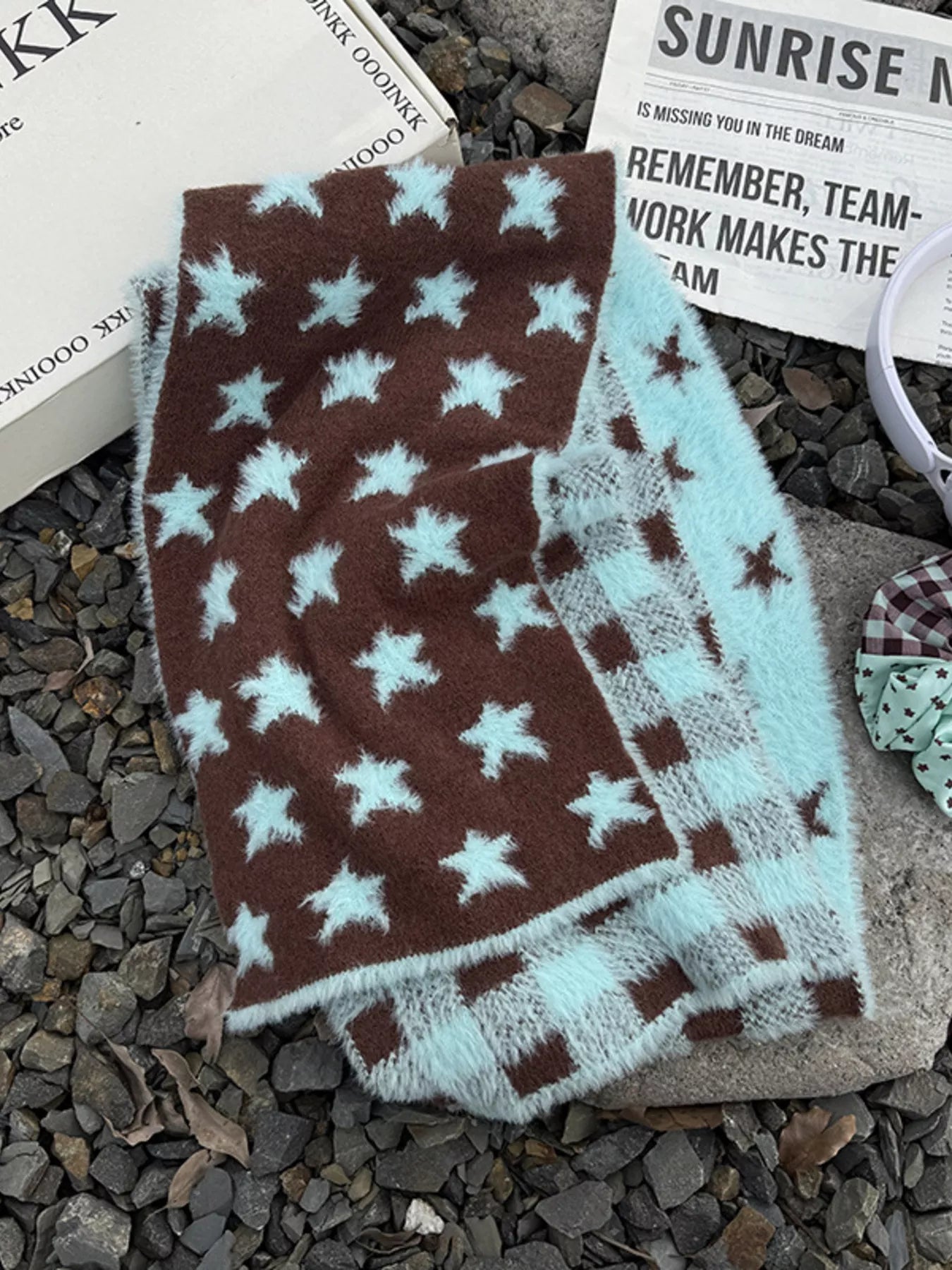 Star Plaid Plush Scarf -