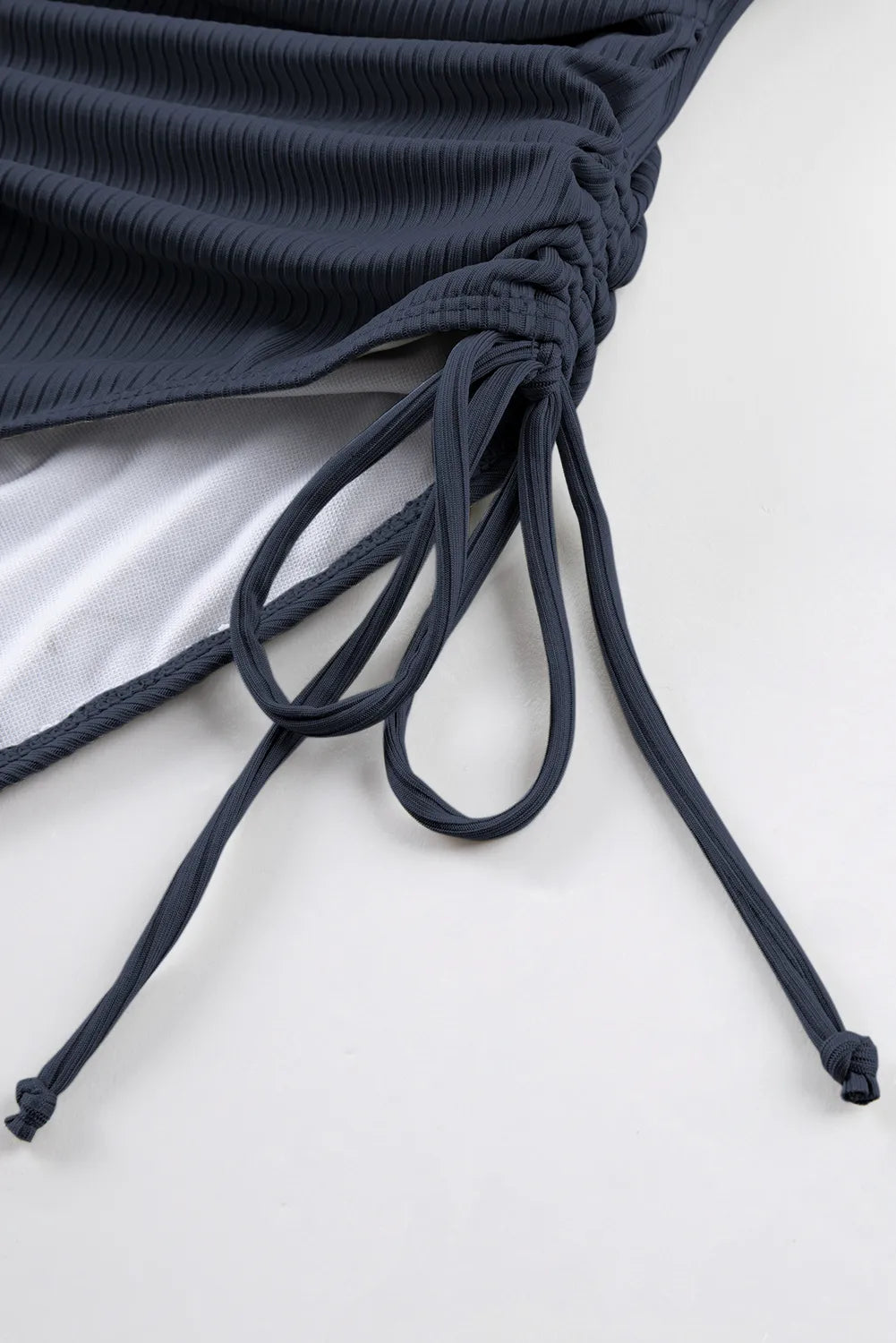 Ribbed Drawstring Sides Cutout One Piece Swimsuit -
