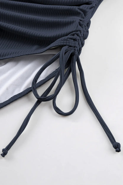 Ribbed Drawstring Sides Cutout One Piece Swimsuit -