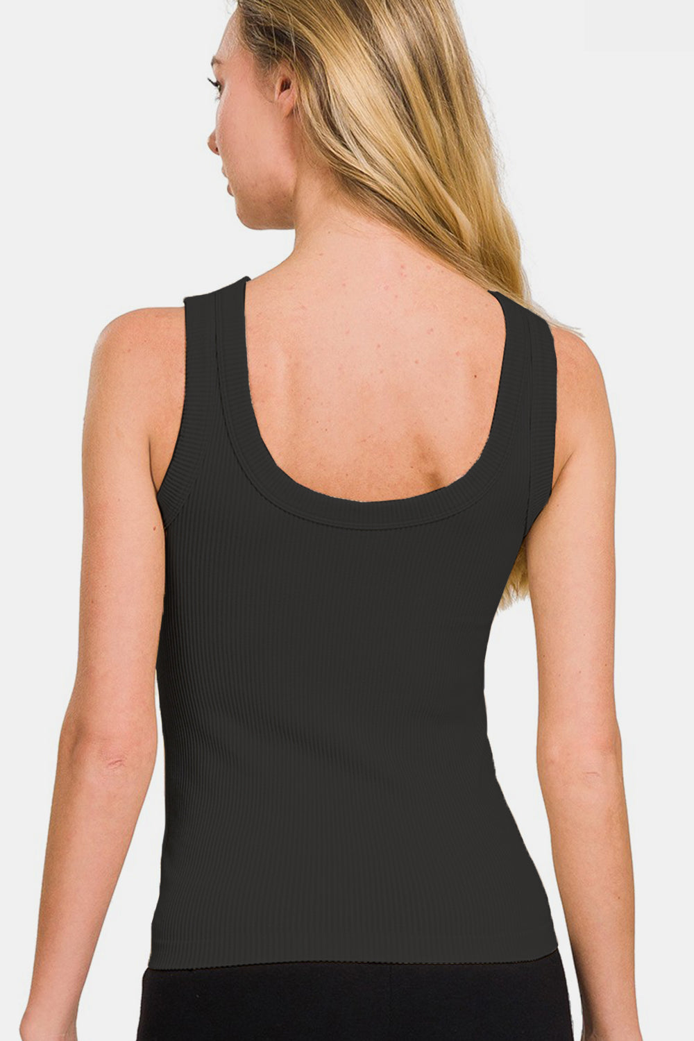 Neckline Washed Ribbed Tank - Black