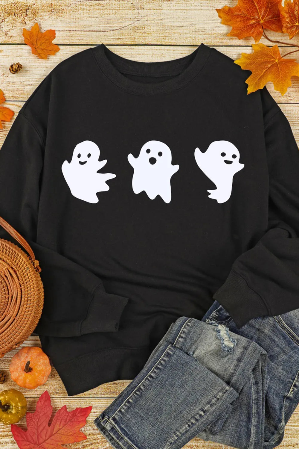 Ghost Round Neck Long Sleeve Sweatshirt -
