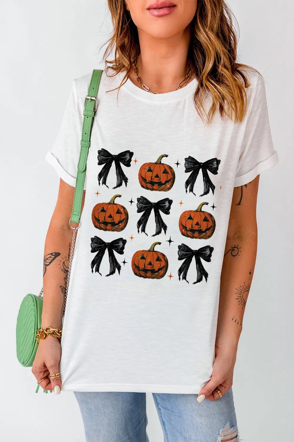 Pumpkin Round Neck Short Sleeve T-Shirt -