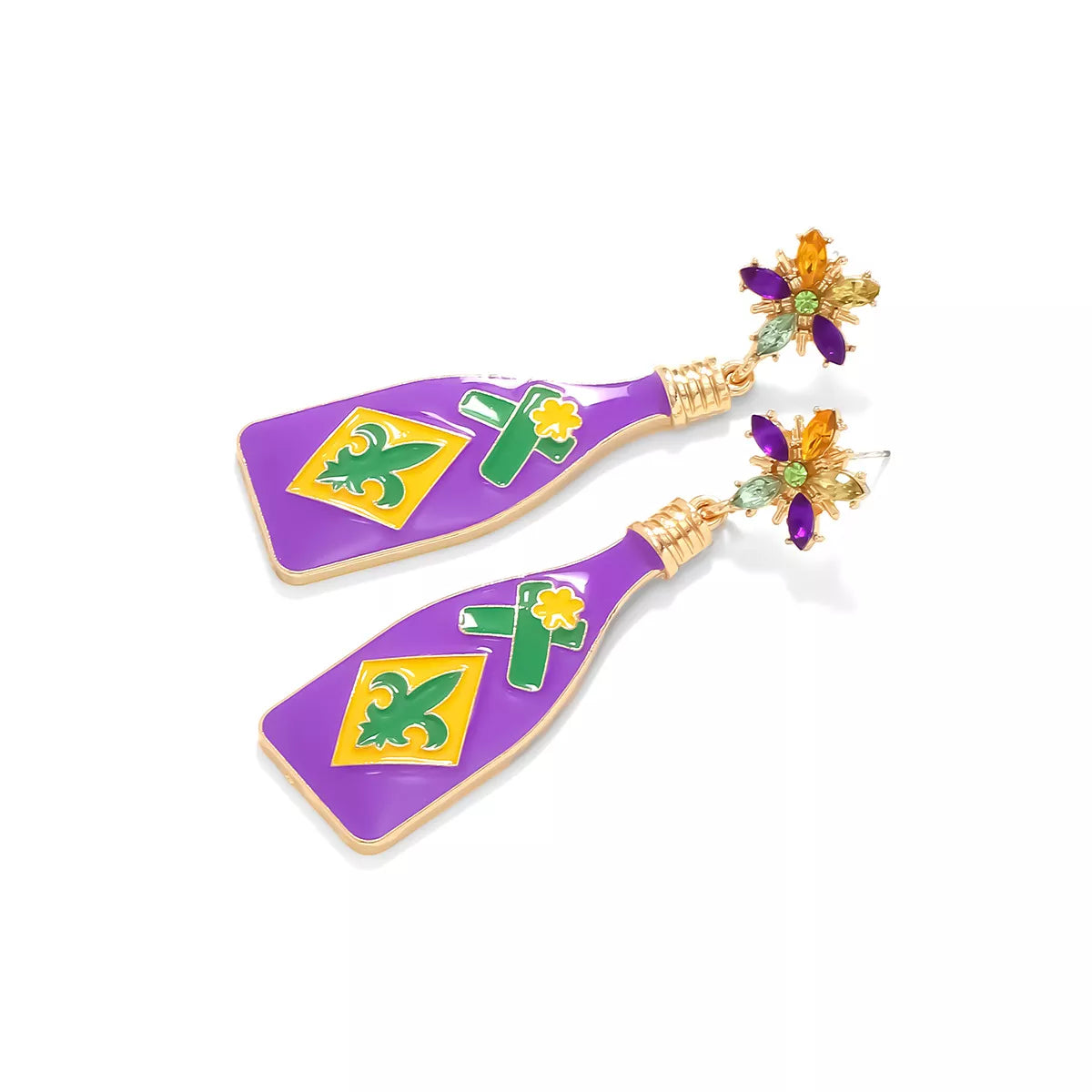 Mardi Gras Bottle Dangle Earrings -