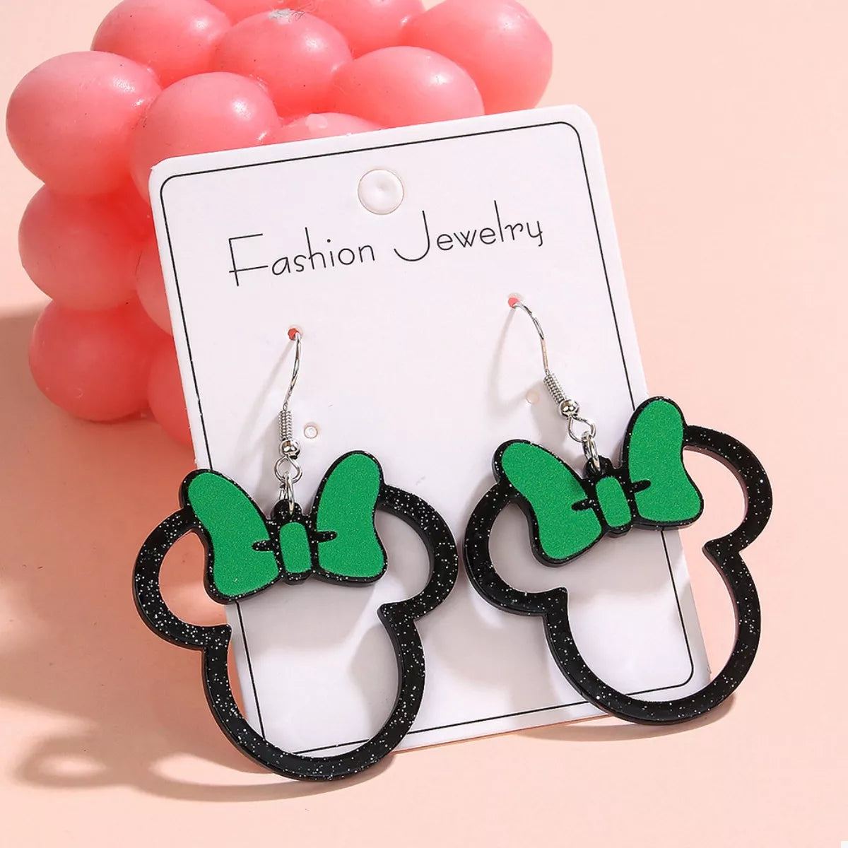 Mickey Mouse Bow Drop Earrings - Green onesize