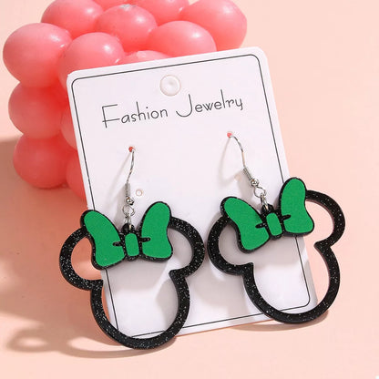 Mickey Mouse Bow Drop Earrings - Green onesize