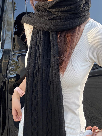 Textured Knit Winter Scarf - Black One Size