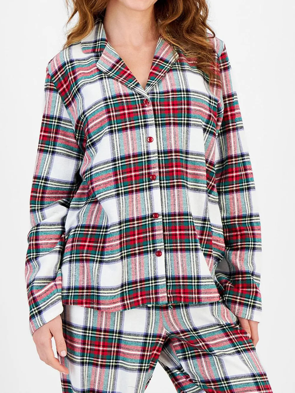 Plaid Collared Neck Button Up Top and Pants Lounge Set -