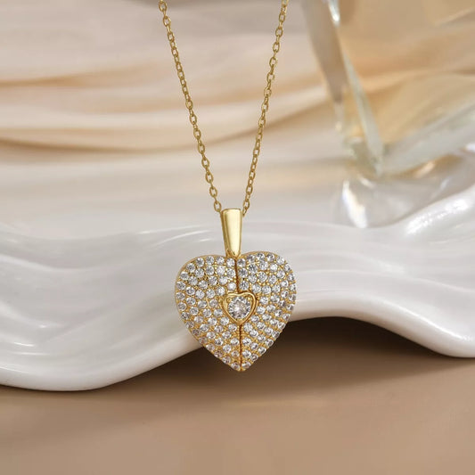 Heart Locket Necklace - Gold One Size