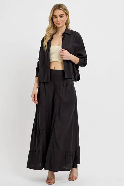 Button Down Long Sleeve Shirt - Black