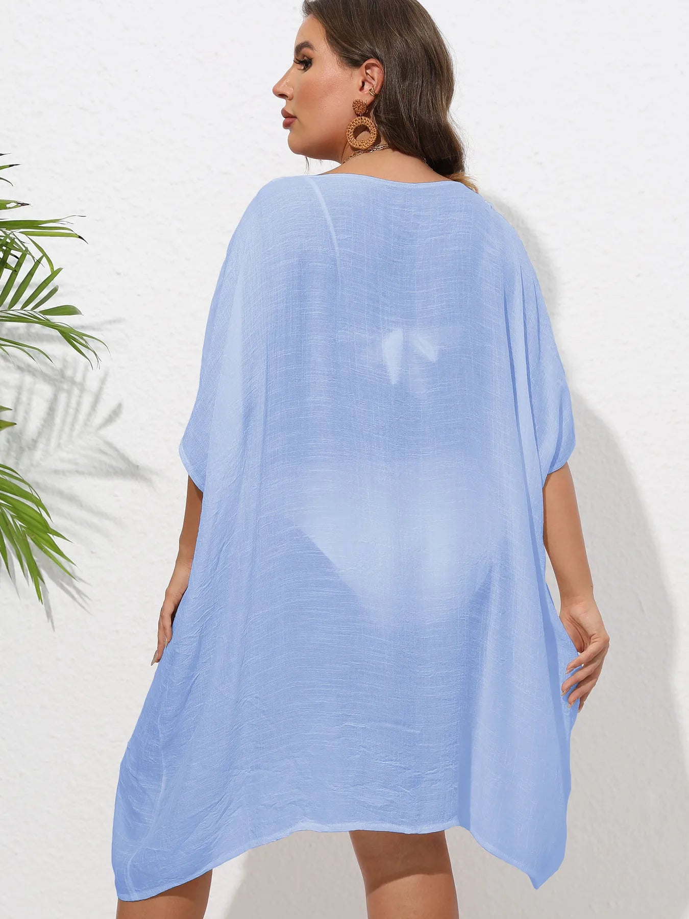 Crochet Trim V-Neck Beach Cover-Up Dress -