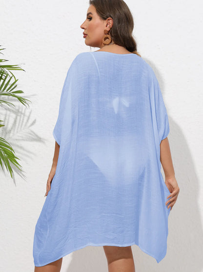 Crochet Trim V-Neck Beach Cover-Up Dress -