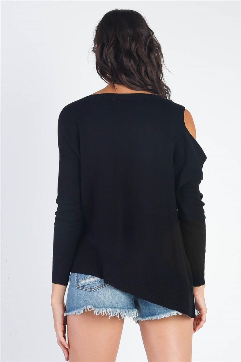 UNIQ Cold Shoulder Long Sleeve Knit Top - Black