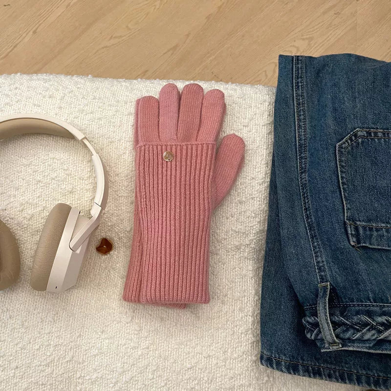 Ribbed Knit Touchscreen Gloves - Pink One Size