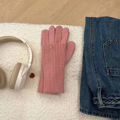Ribbed Knit Touchscreen Gloves - Pink One Size