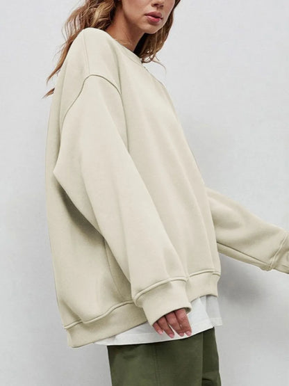 Round Neck Dropped Shoulder Long Sleeve Sweatshirt -