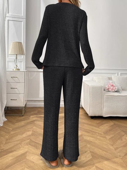 Ribbed Long Sleeve Top and Pants Lounge Set -
