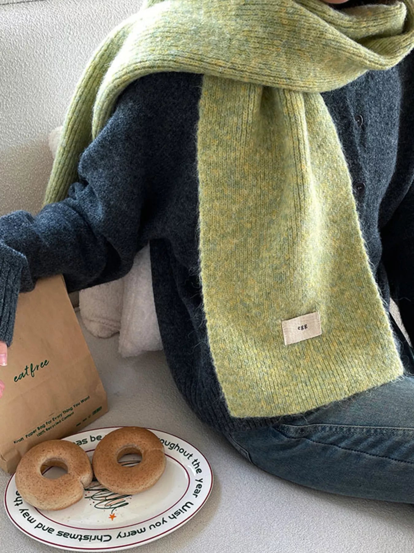 Cozy Knitted Winter Scarf - Light Green One Size