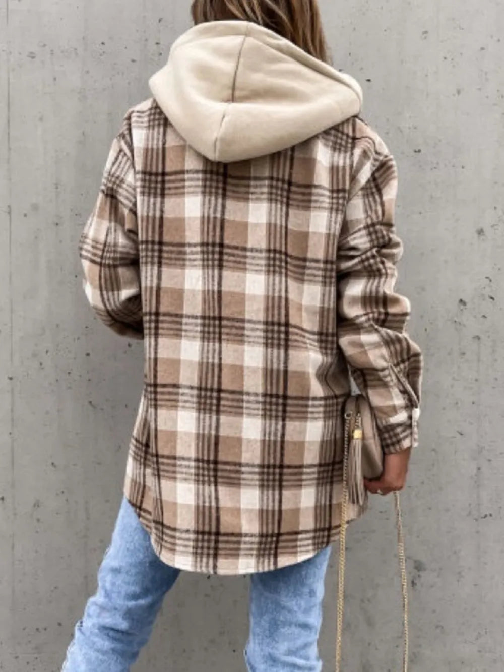 Plaid Button Up Jacket - Camel