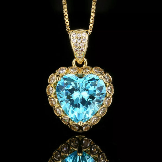 Heart-Shaped Aquamarine Pendant Necklace - Gold One Size