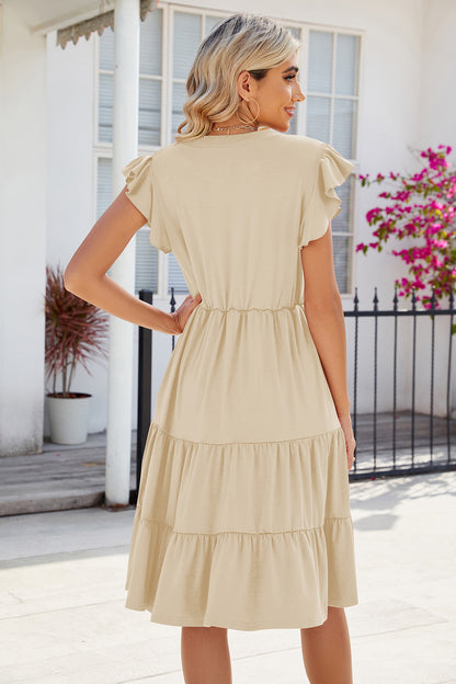 Ruched Notched Cap Sleeve Dress | AdoreStarr