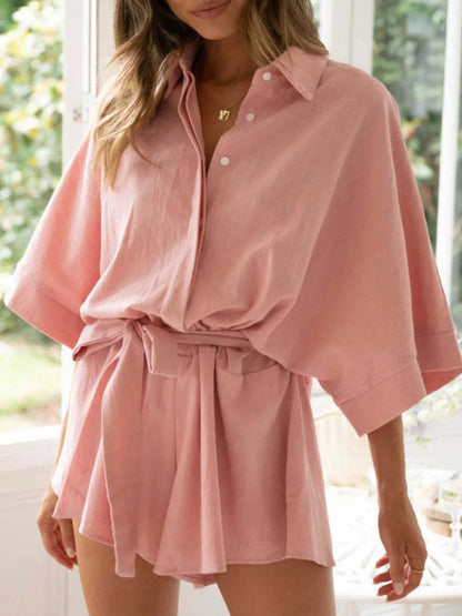 Collared Neck Half Sleeve Romper -