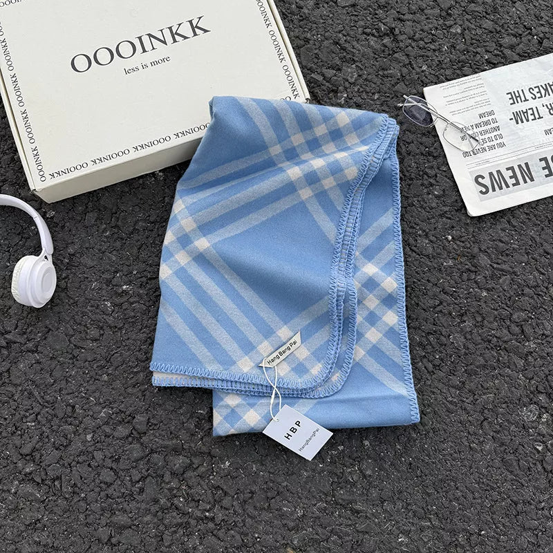 Classic Plaid Scarf - Blue One Size