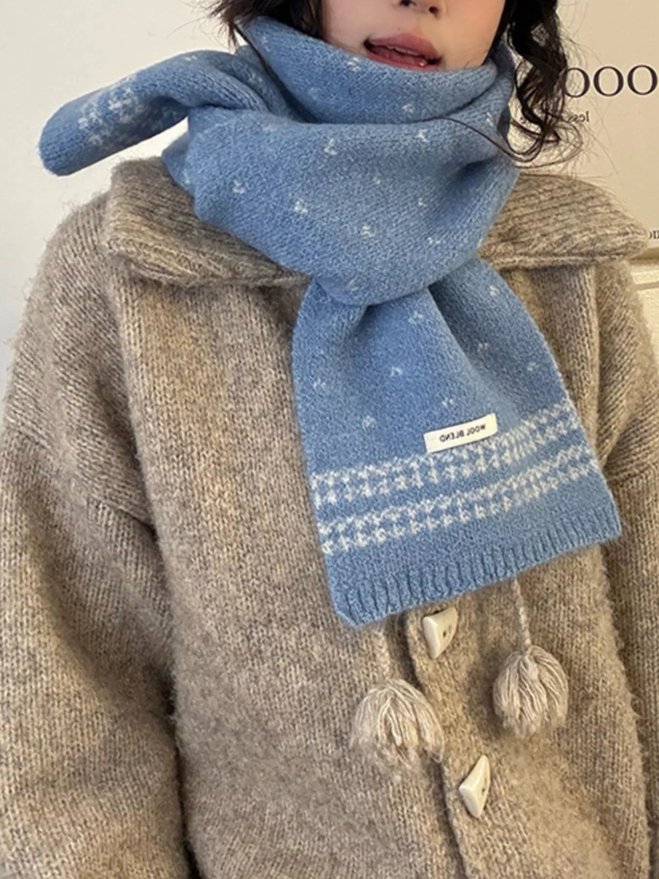 Winter Warm Knitted Scarf - Blue One Size