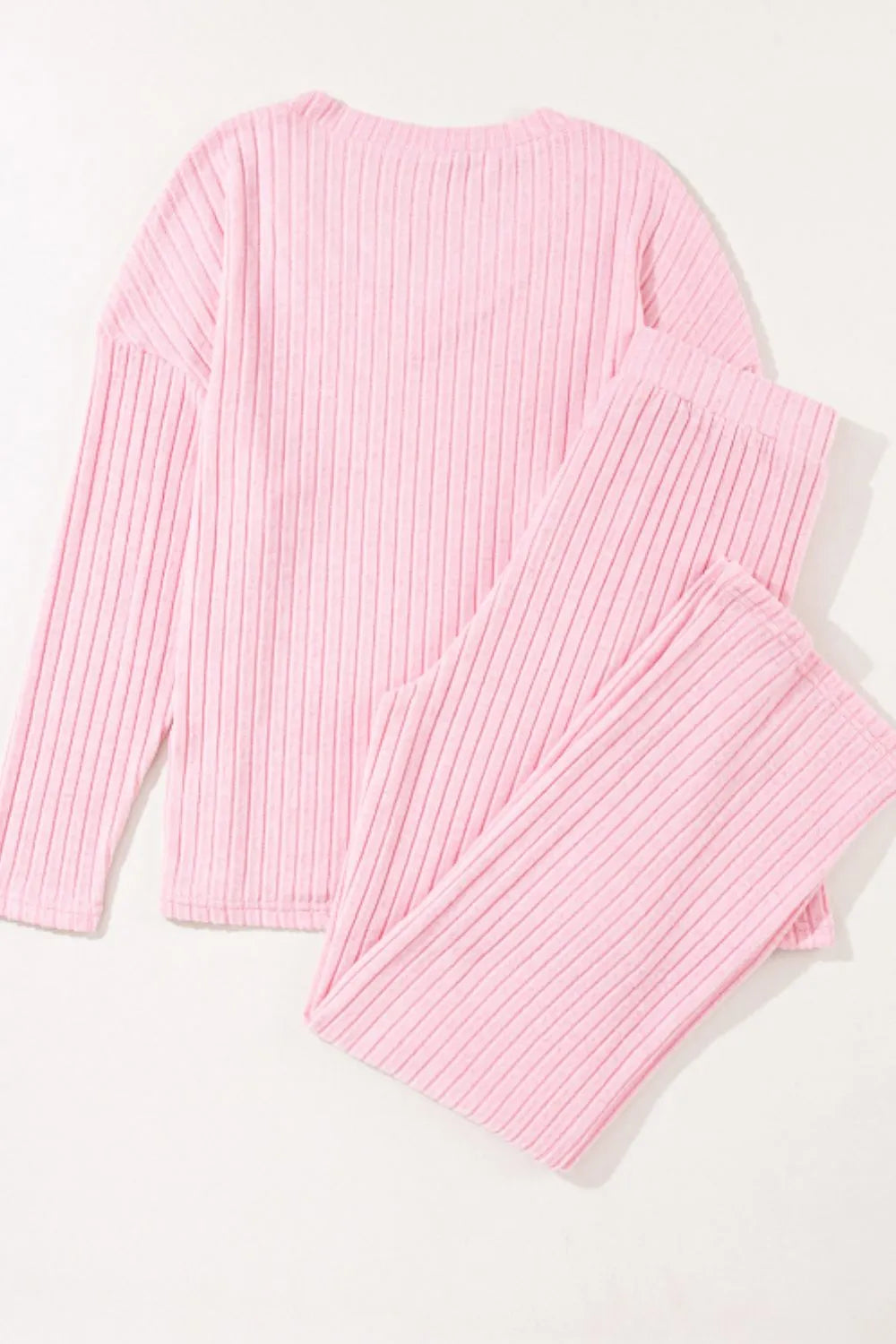 Ribbed V-Neck Top and Pants Lounge Set -