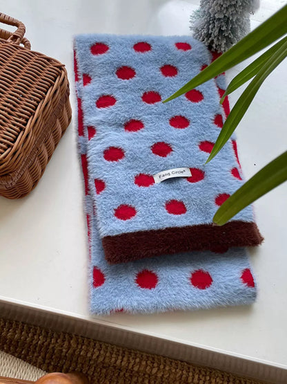Fuzzy Polka Dot Scarf - Blue One Size