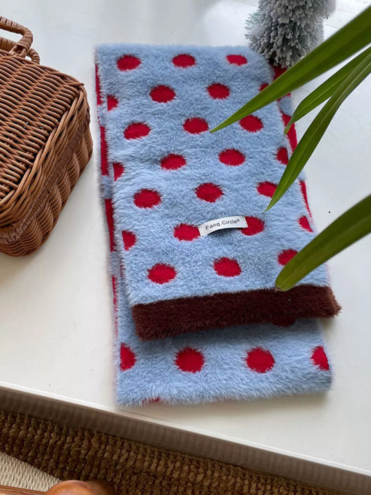 Fuzzy Polka Dot Scarf - Blue One Size