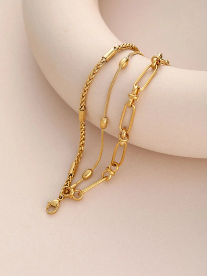 Layered Chain Necklace and Bracelet Jewelry Set -