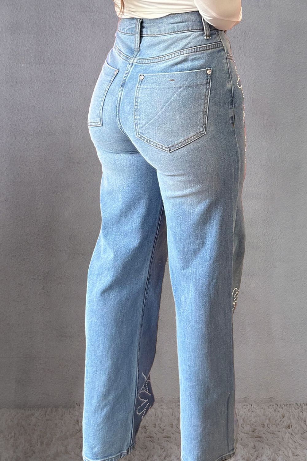 Rhinestone Straight Jeans