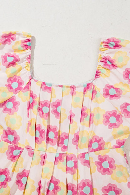Floral Square Neck Puff Sleeve Flared Dress -