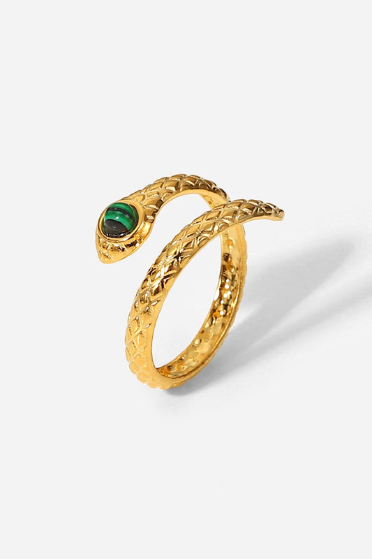 Snake Charmer Malachite Bypass Ring - Gold One Size