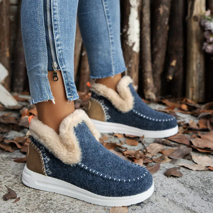 Cozy Fur-Trimmed Slip-Ons - French Blue