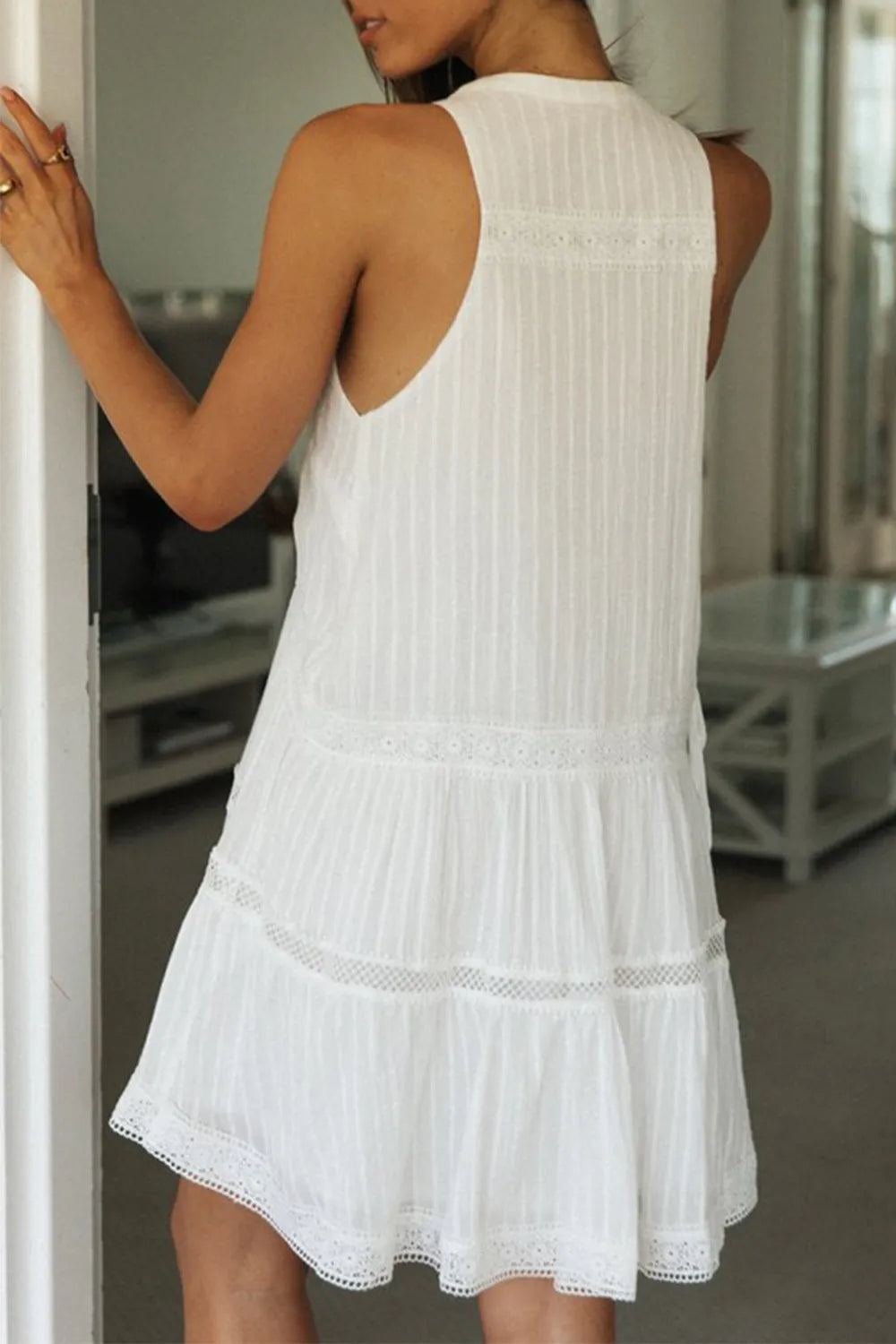 Half Button Sleeveless Mini Dress -