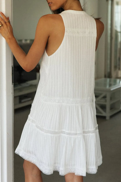 Half Button Sleeveless Mini Dress -