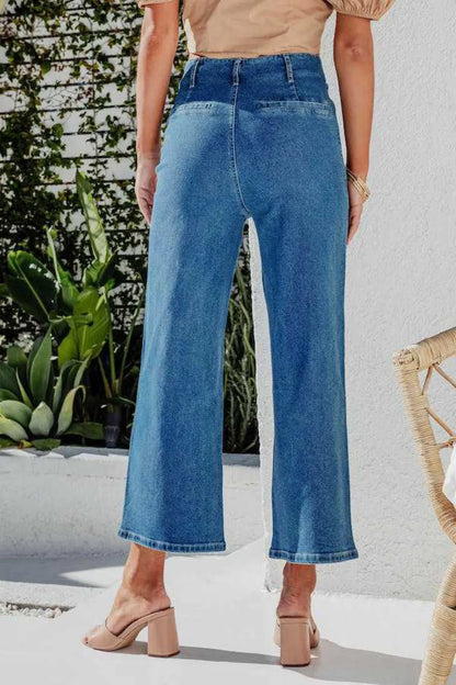 Button Fly Cropped Wide Leg Jeans -