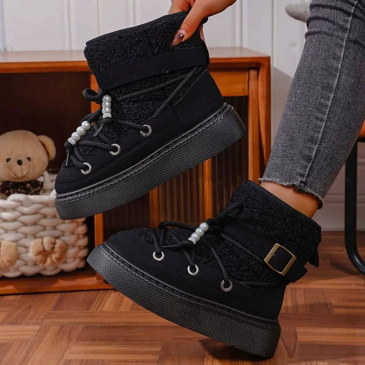 Lace Up Platform Boots - Black