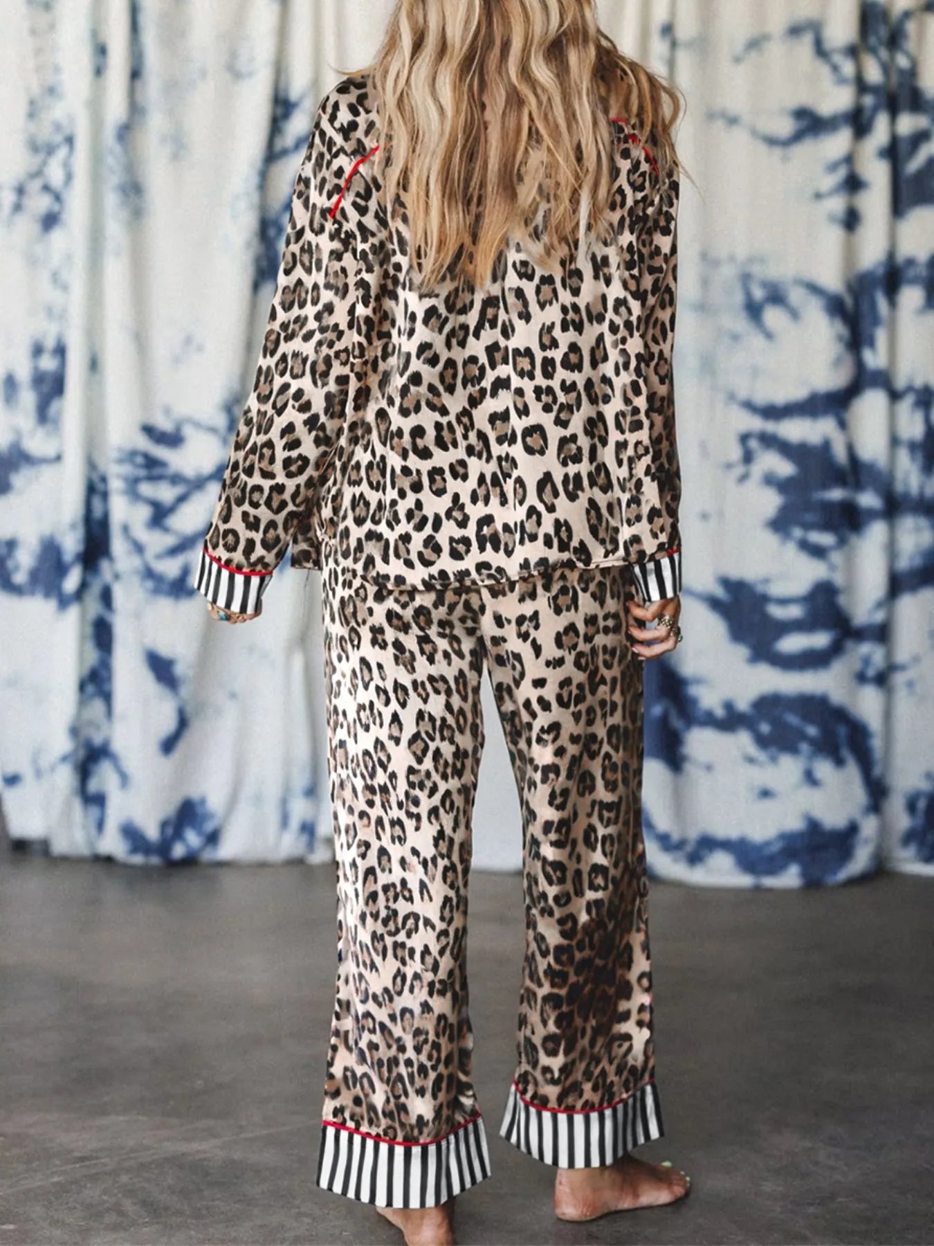 Leopard and Striped Trim Shirt and Pants Set -