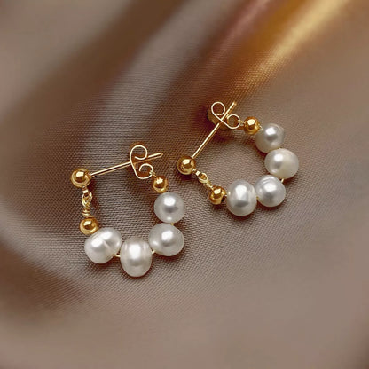 Freshwater Pearl Hoop Earrings - Gold One Size