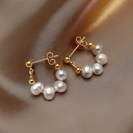Freshwater Pearl Hoop Earrings - Gold One Size